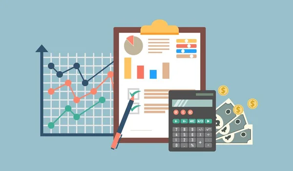 Flache Gestaltung Von Wirtschaftsprüfung Analyse Daten Buchhaltung Planung Management Forschung — Stockvektor