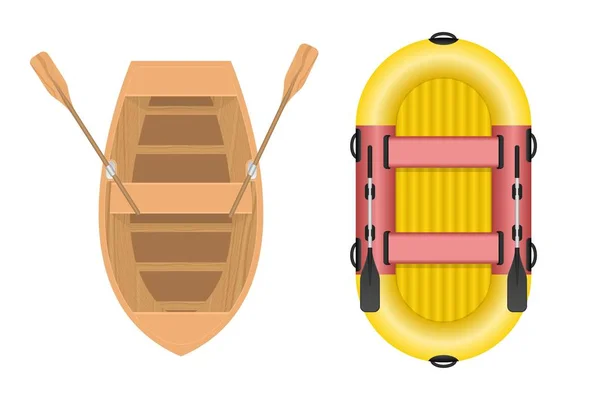 Wooden Inflatable Boat Set Vector Illustration — Stock Vector