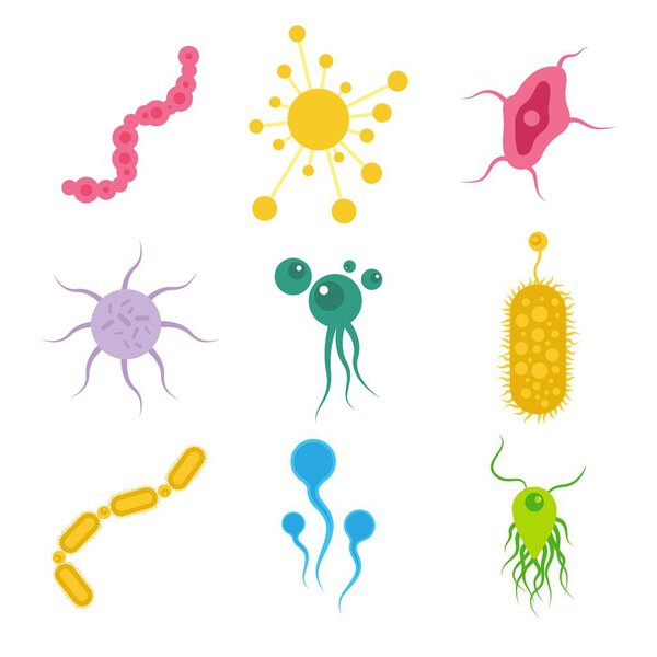 Microscopic microorganisms set vector illustration
