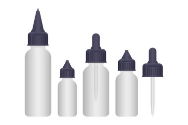Beyaz arkaplanda izole edilmiş Vape şişe vektör çizimi