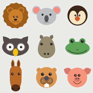 Çizgi film hayvanlarının kafalarının vektör çizimi