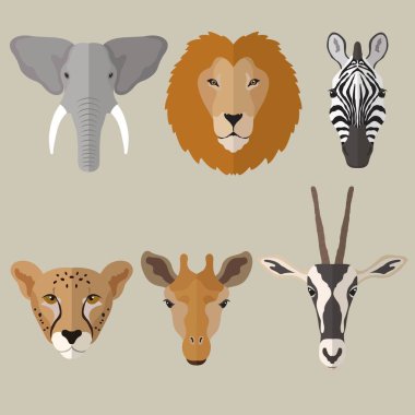 Çizgi film hayvanlarının kafalarının vektör çizimi