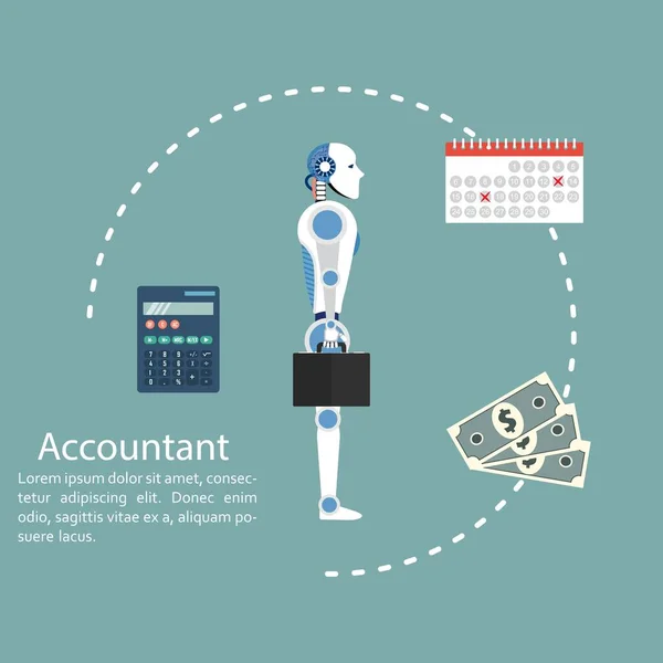 Cyborg Accountant Begrip Berekening Boekhouding Vector Illustratie Plat Ontwerp Cyborg — Stockvector