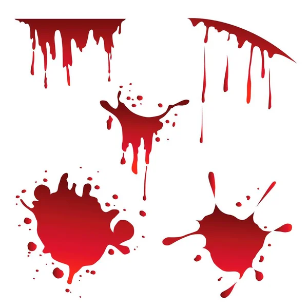 Set Various Blood Splashes Isolated White Background — Stock Vector