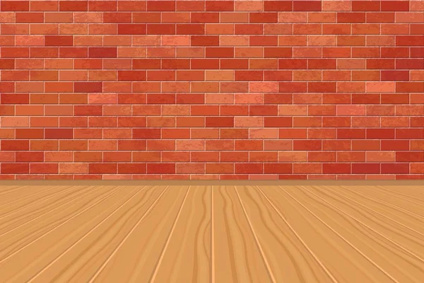 レンガの壁と木製の床と空の部屋の背景 — ストックベクタ
