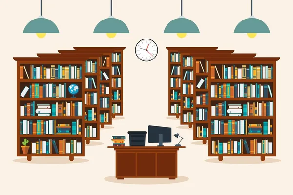 Library Interior Education Concept Vector Illustration Flat Design — Stock Vector