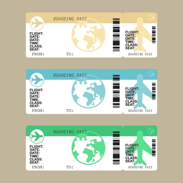 Airline Boarding Pass Ticket Set Vector Illustration Flat Style — Stock Vector