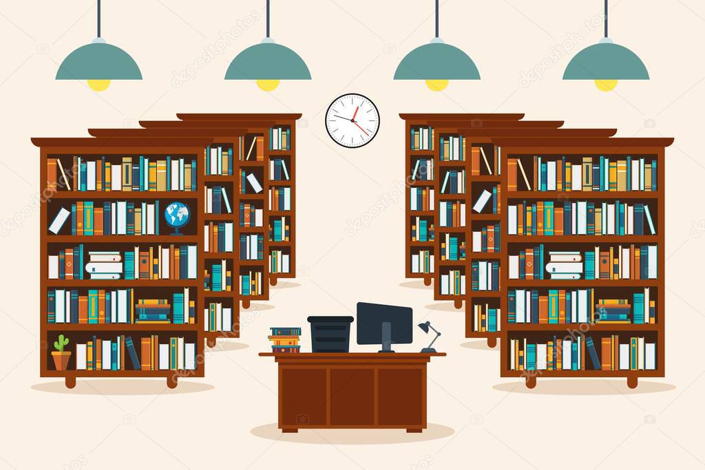 Library interior. Education concept. Vector illustration in flat design.
