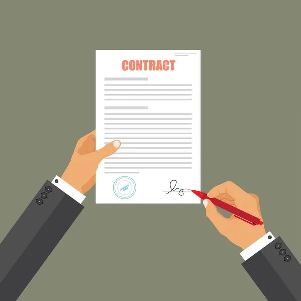 Geschäftsleute Unterzeichnen Ein Dokument Zur Unterzeichnung Des Abkommens Eine Person — Stockvektor