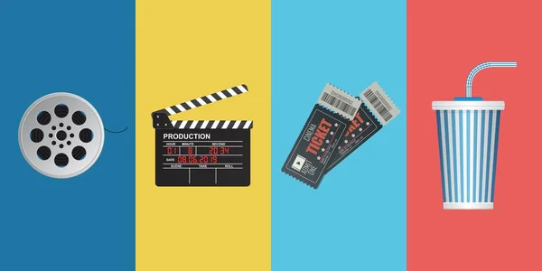 Cine Objetos Vector Ilustración Aislado — Archivo Imágenes Vectoriales