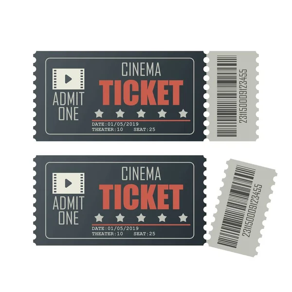 Cinema Biglietto Vettore Illustrazione Isolato Sfondo Bianco — Vettoriale Stock
