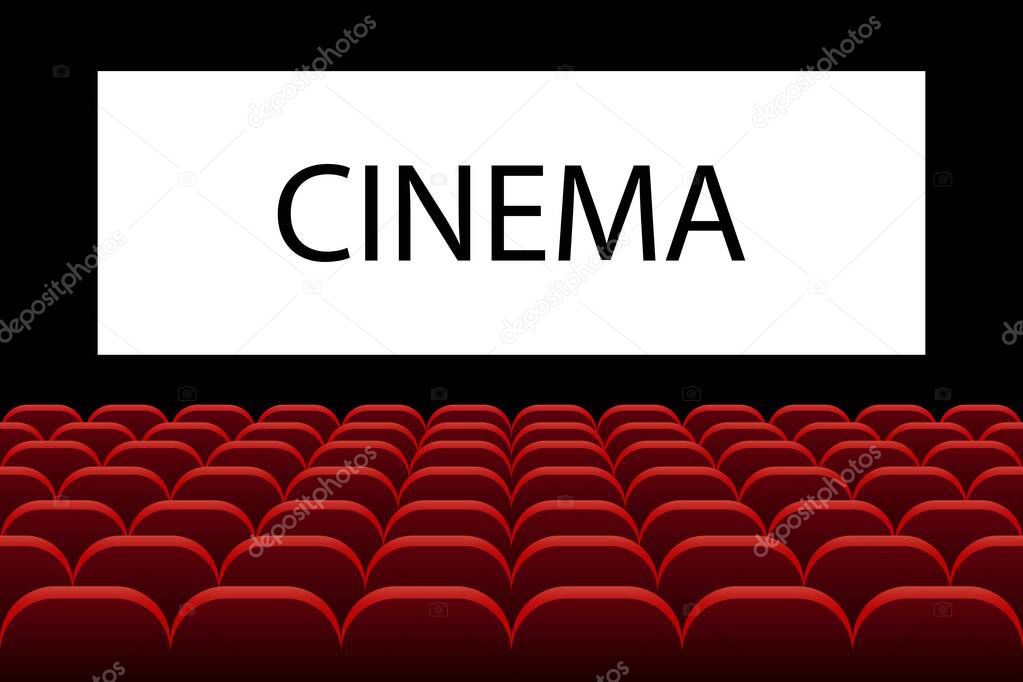 Cinema seats and screen vector illustration. Movie time