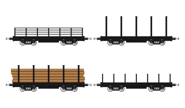 Sada Vlakových Vozů Vektorové Ilustrace Izolované Bílém Pozadí — Stockový vektor