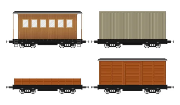 在白色背景上孤立的一组火车车厢矢量图解 — 图库矢量图片