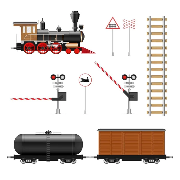 Railway Elements Vector Illustration Isolated White Background — Stock Vector