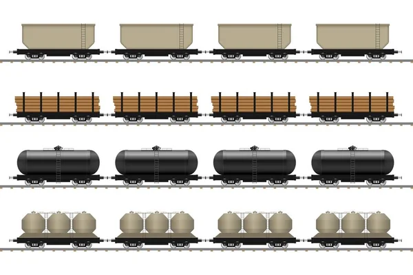 在白色背景上孤立的一组火车车厢矢量图解 — 图库矢量图片
