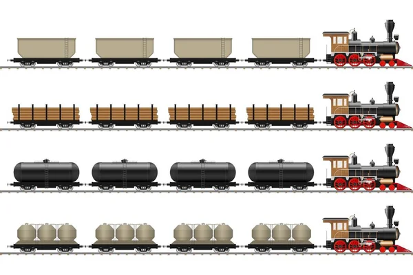 Locomotora Vapor Vintage Ilustración Vectores Vagones Aislados — Vector de stock