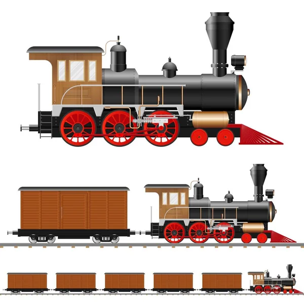 Vintage Dampflokomotive Und Waggonvektorabbildung Isoliert — Stockvektor