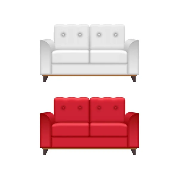 Red White Sofa Vector Illustration Isolated White Background — Stock Vector