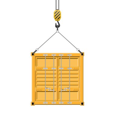 Kanca vektör illüstrasyonunda asılı konteyner beyaz arkaplanda izole.