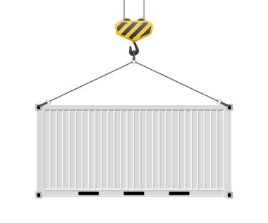 Kanca vektör illüstrasyonunda asılı konteyner beyaz arkaplanda izole.