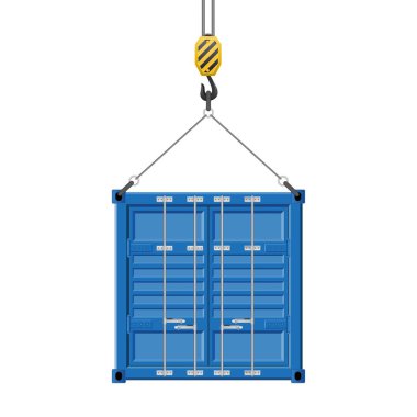Kanca vektör illüstrasyonunda asılı konteyner beyaz arkaplanda izole.