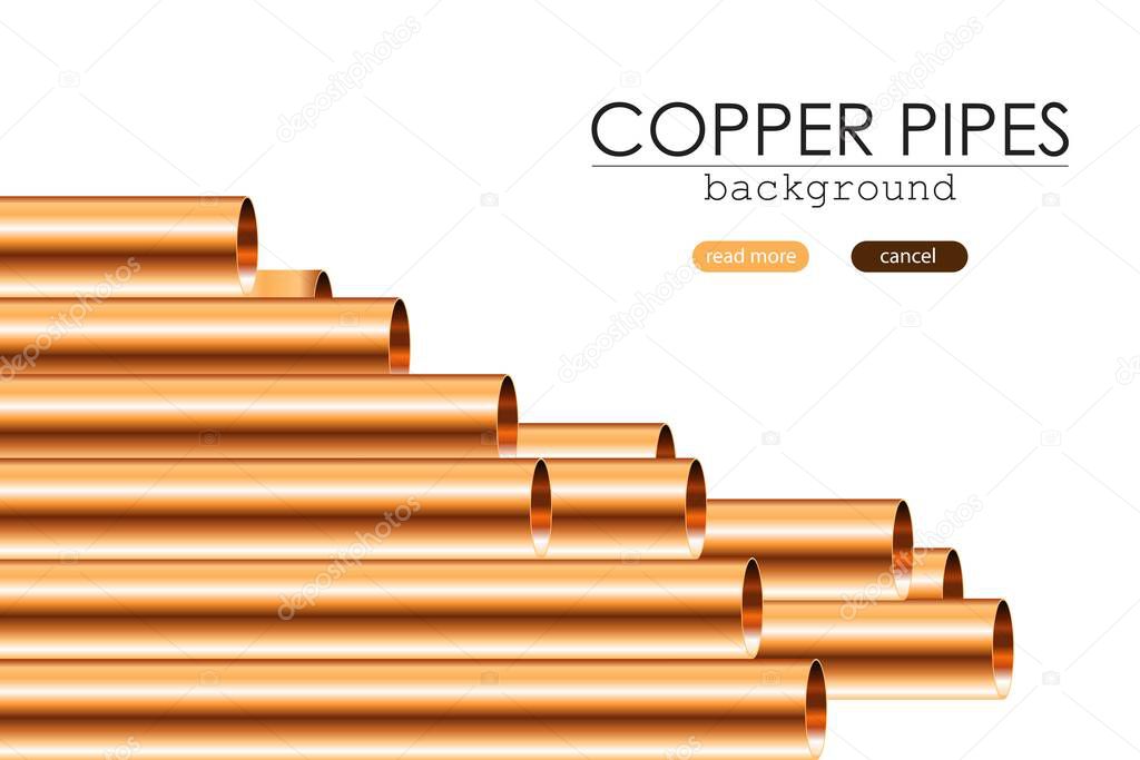 Copper pipes vector illustration isolated. Different sizes of copper pipes
