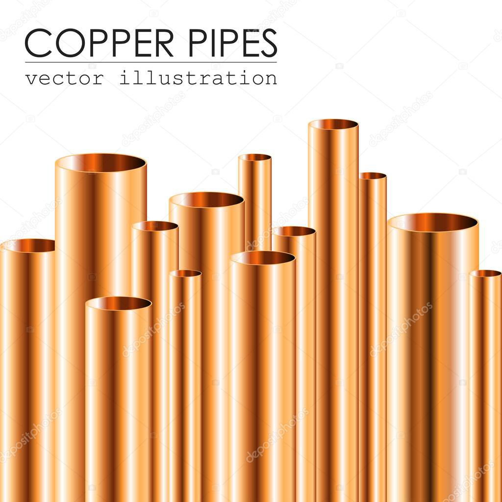 Copper pipes vector illustration isolated. Different sizes of copper pipes