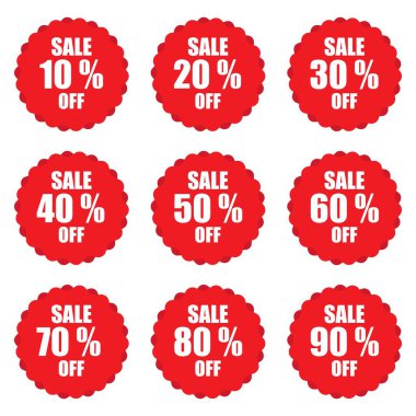 İndirim etiketleri beyaz arkaplanda izole edilmiş vektör illüstrasyonunu ayarlar