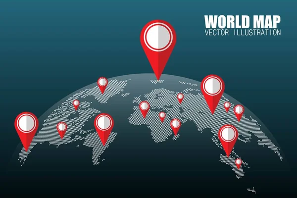 Mapa Mundo Pontos Com Ilustração Vetorial Pinos Isolados Pontos Que —  Vetores de Stock