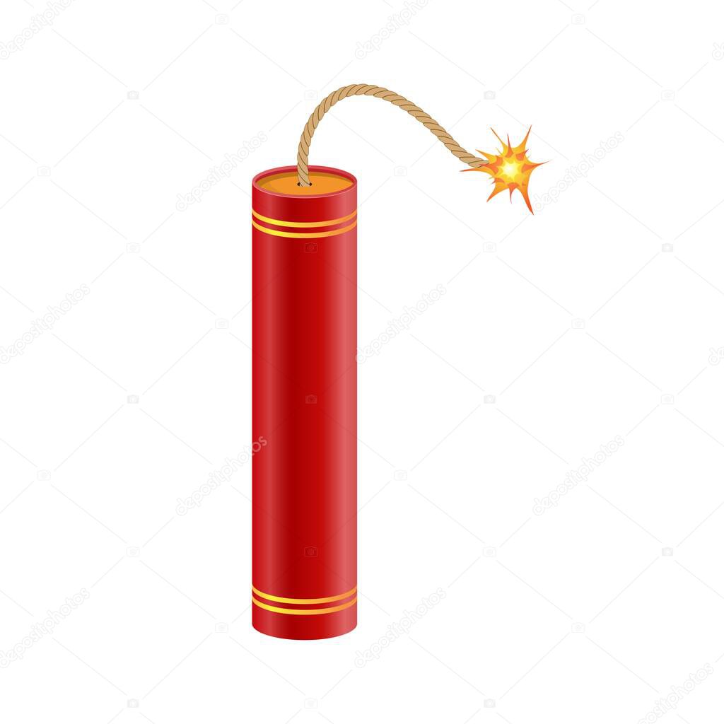 Dynamite with burning fuse vector illustration isolated on white background