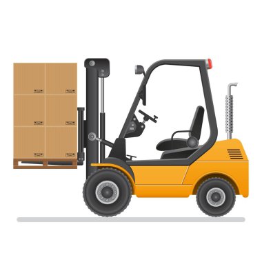 Forklift kamyonu. Vektör illüstrasyonu beyaz arkaplanda izole edildi.