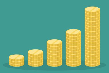 Bir yığın altın para. Düz tasarımda vektör illüstrasyonu.