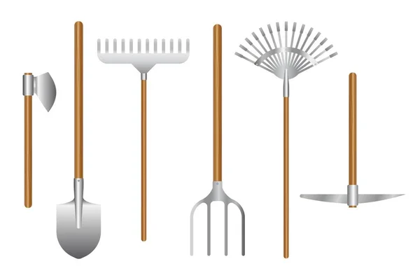 Gardening Tools Set Vector Illustration Isolated White Background — Stock Vector