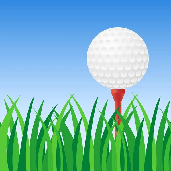 Golf ball on red tee on green grass vector illustration