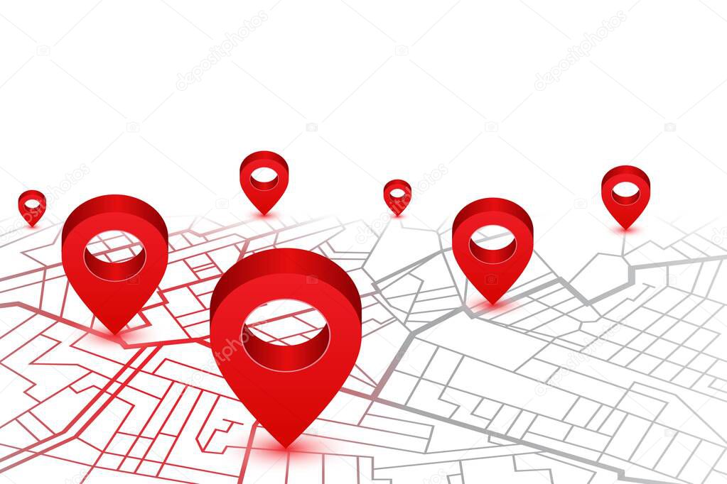 Pin in showing location on gps navigator map. Vector illustration