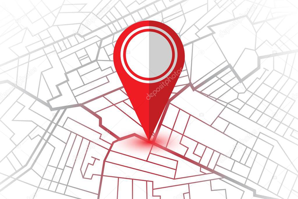 Pin in showing location on gps navigator map. Vector illustration