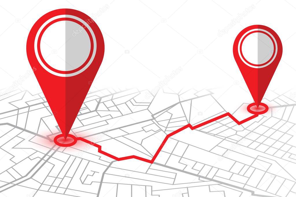 Pin in showing location on gps navigator map. Vector illustration