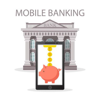 Mobil bankacılık konsepti. Düz tasarımda vektör illüstrasyonu.