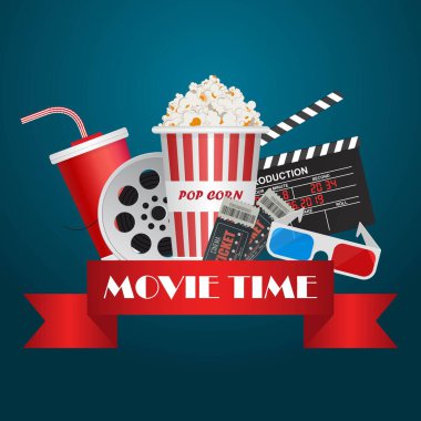 Film afişi illüstrasyon zamanı. Film daveti
