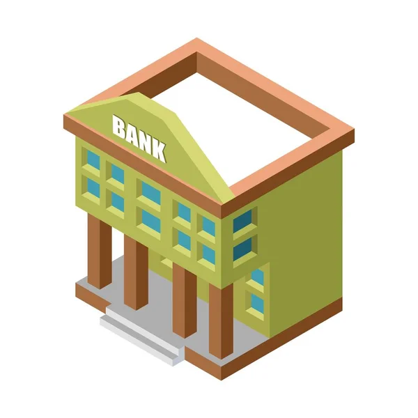 Ισομετρική Απεικόνιση Διανύσματος Κτιρίου Τράπεζας Που Απομονώνεται Λευκό Φόντο — Διανυσματικό Αρχείο
