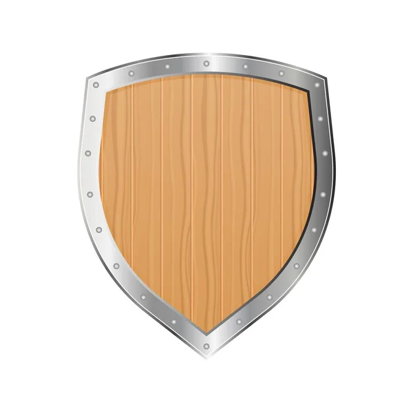 Medieval Wooden Shield Vector Illustration Isolated White Background — Stock Vector