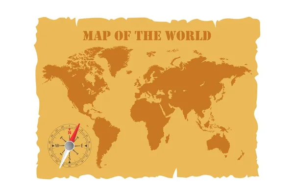 Carte Ancienne Monde Compas Magnétique Illustration Vectorielle — Image vectorielle