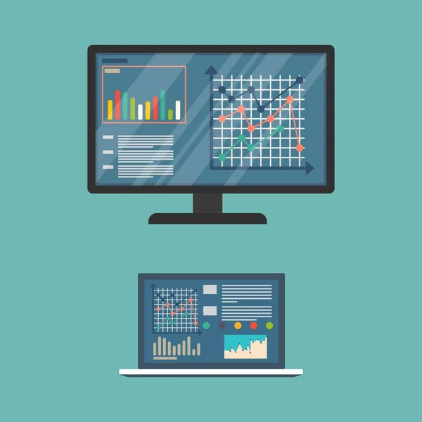 Gráficos Monitor Ilustração Vetorial Plana — Vetor de Stock