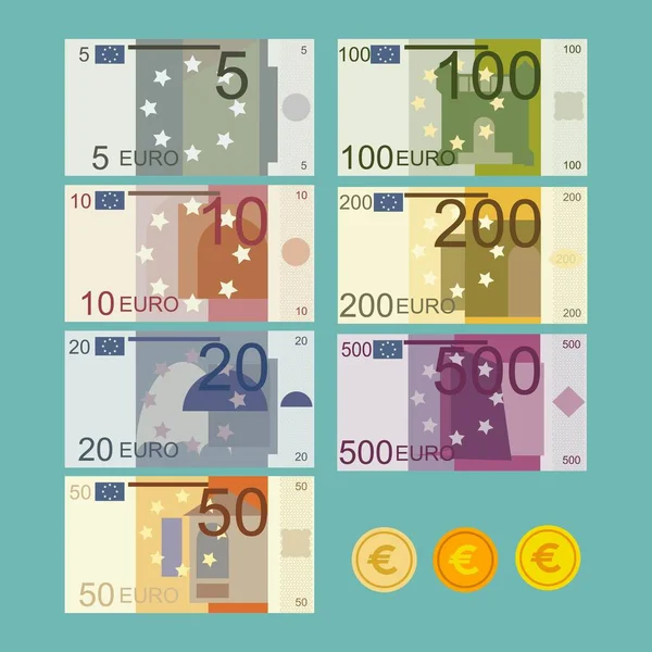 Düz tasarımda Euro banknot vektör illüstrasyonu