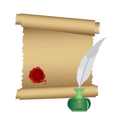 Papirüs kaydırma vektör çizimi beyaz arkaplanda izole edildi.