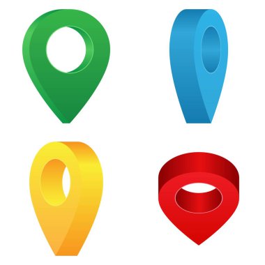 Harita işaretleyici pimleri vektör illüstrasyonunu beyaz arkaplanda izole eder