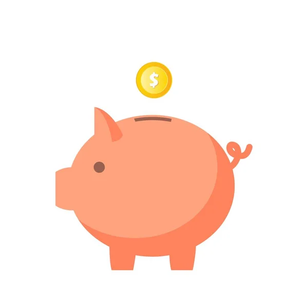 Piggy Bank Falling Coin Vector Illustration Isolated White Background — Stock Vector