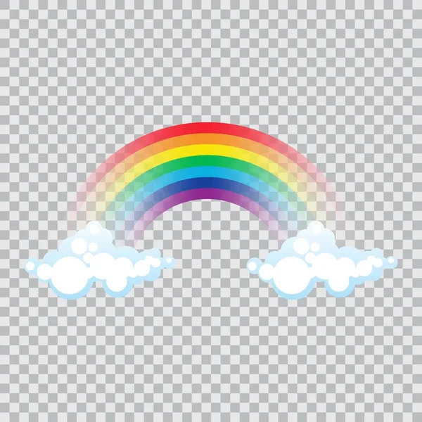 Rainbow with clouds vector illustration isolated on blue background