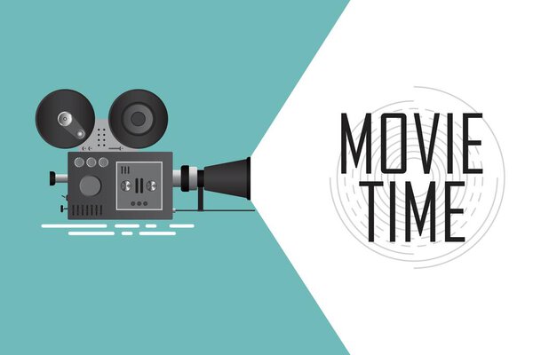 Retro cinema projector. Time for movie poster vector illustration